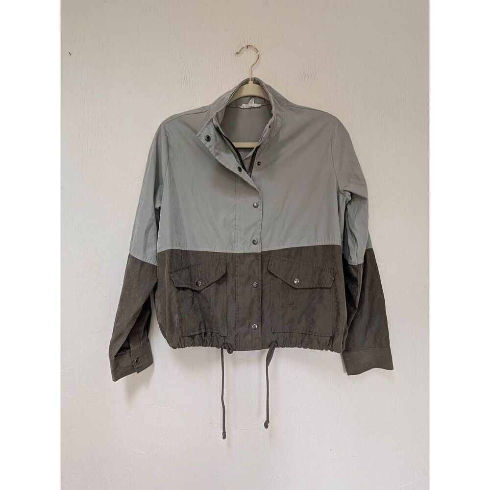 Blu Pepper Womens Button Up Zip Colorblock Lightweight Jacket Green Small